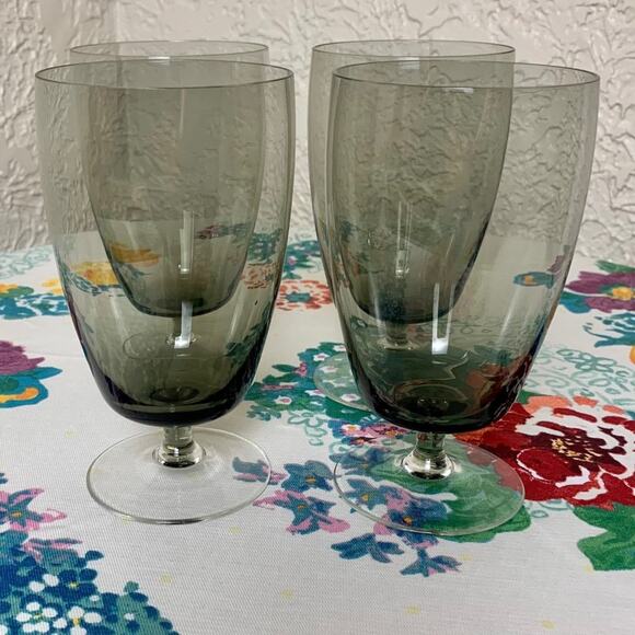 Vintage Mid Century Smokey Glass Blown Glass Ice Tea Glasses, Water Goblets Set - Picture 3 of 16